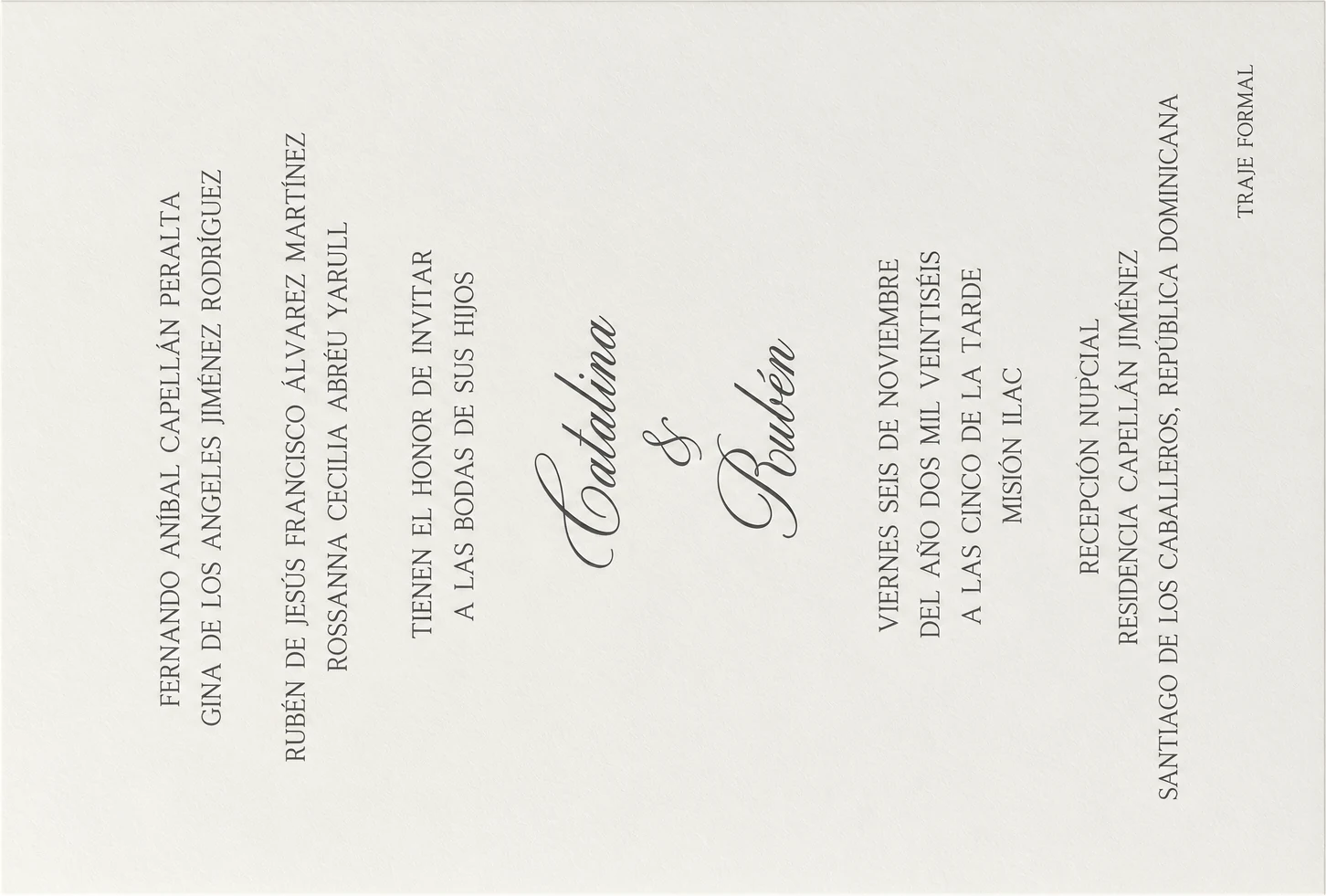 Invitación de boda de Catalina y Rubén